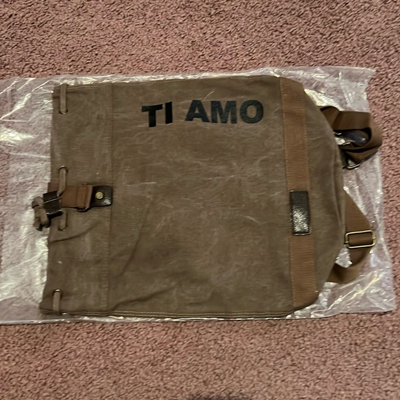 Boutique Brand (per seller) Handbags - Khaki “Ti Amo” Drawstring Backpack NWT - (#0326)